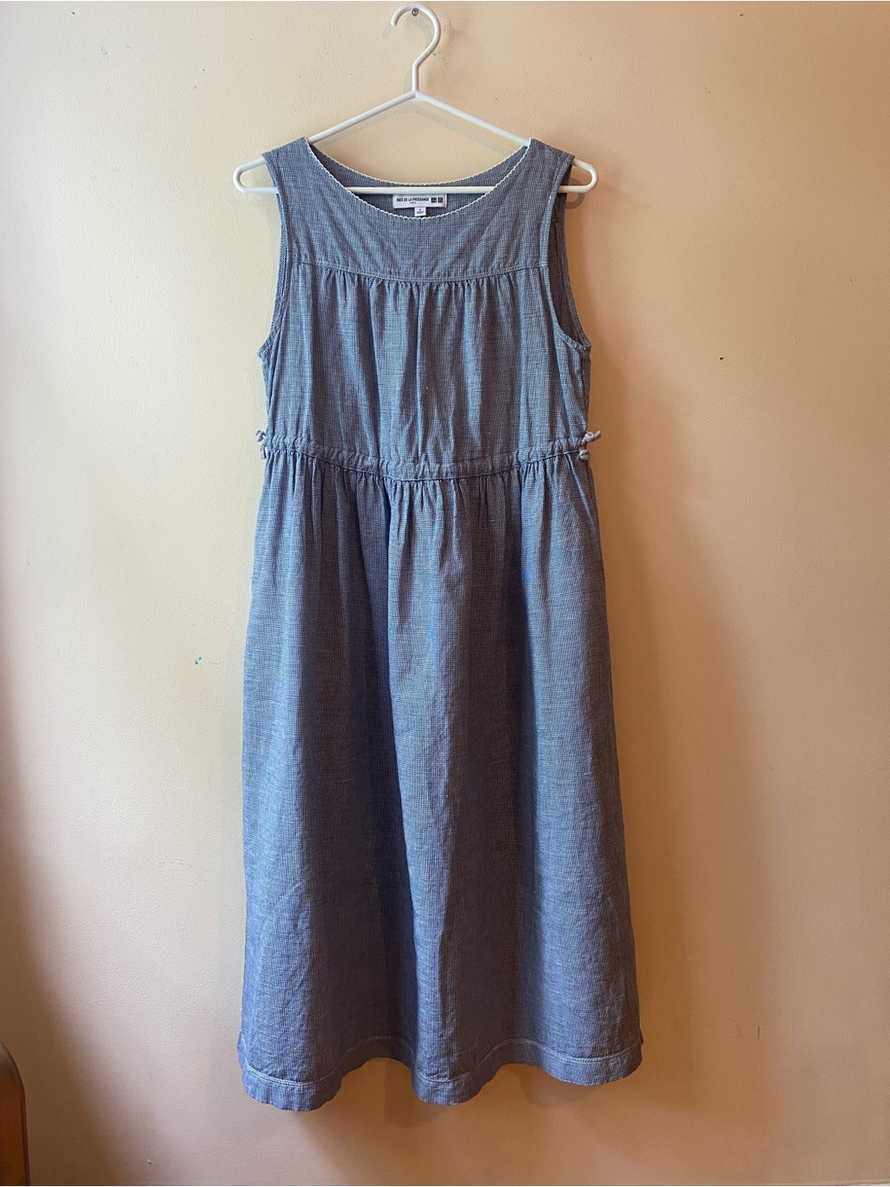 Sleeveless Blue Linen-Blend Midi Dress